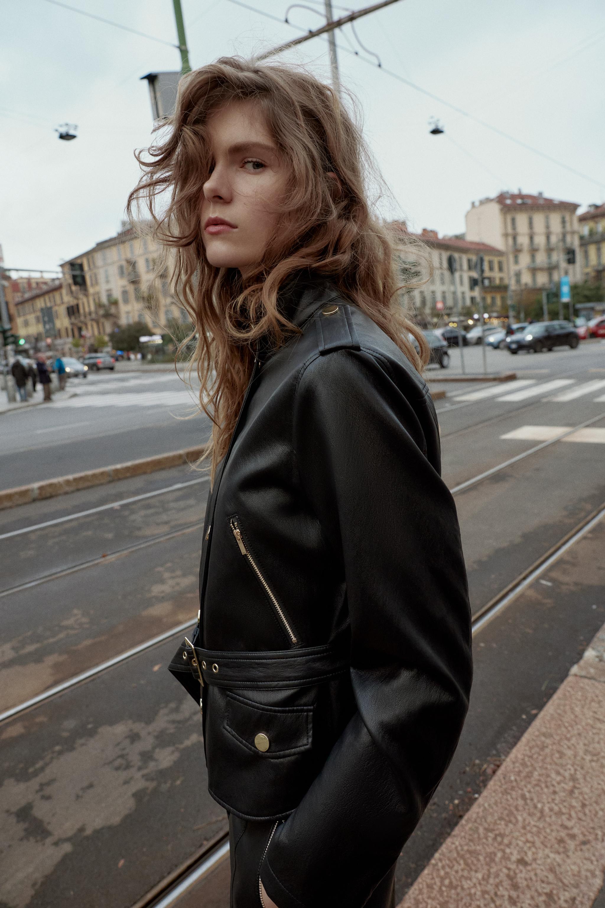 FAUX LEATHER BELTED JACKET